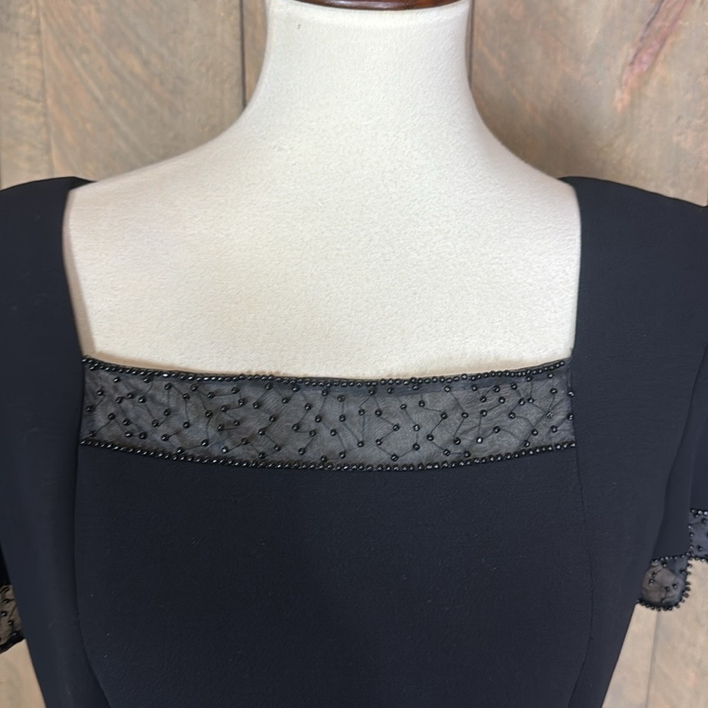 Talbots black sheath dress with mesh and bead detail at the neck and cuffs Sz 8 - Picture 4 of 13